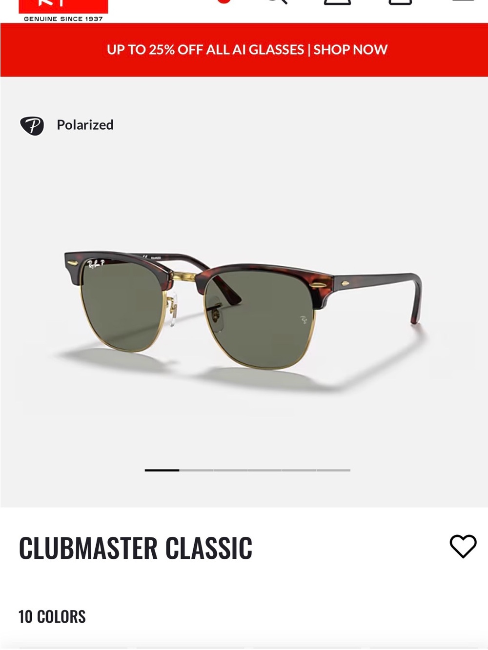 Ray-Ban Tortoise & Gold Clubmaster Sunglasses with Dark Green Lenses - Picture 8 of 8